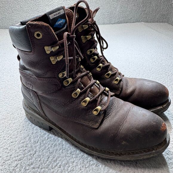 Ariat Boots Men 12 Brown Leather Steel Toe Work Redwood Hermosa Cobalt XR EH - Picture 1 of 16